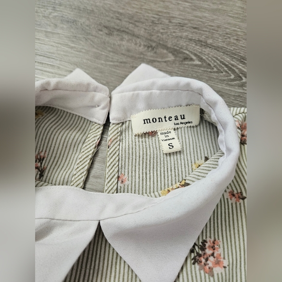 Monteau Stripped Floral Blouse Women's Size Small - Picture 2 of 5